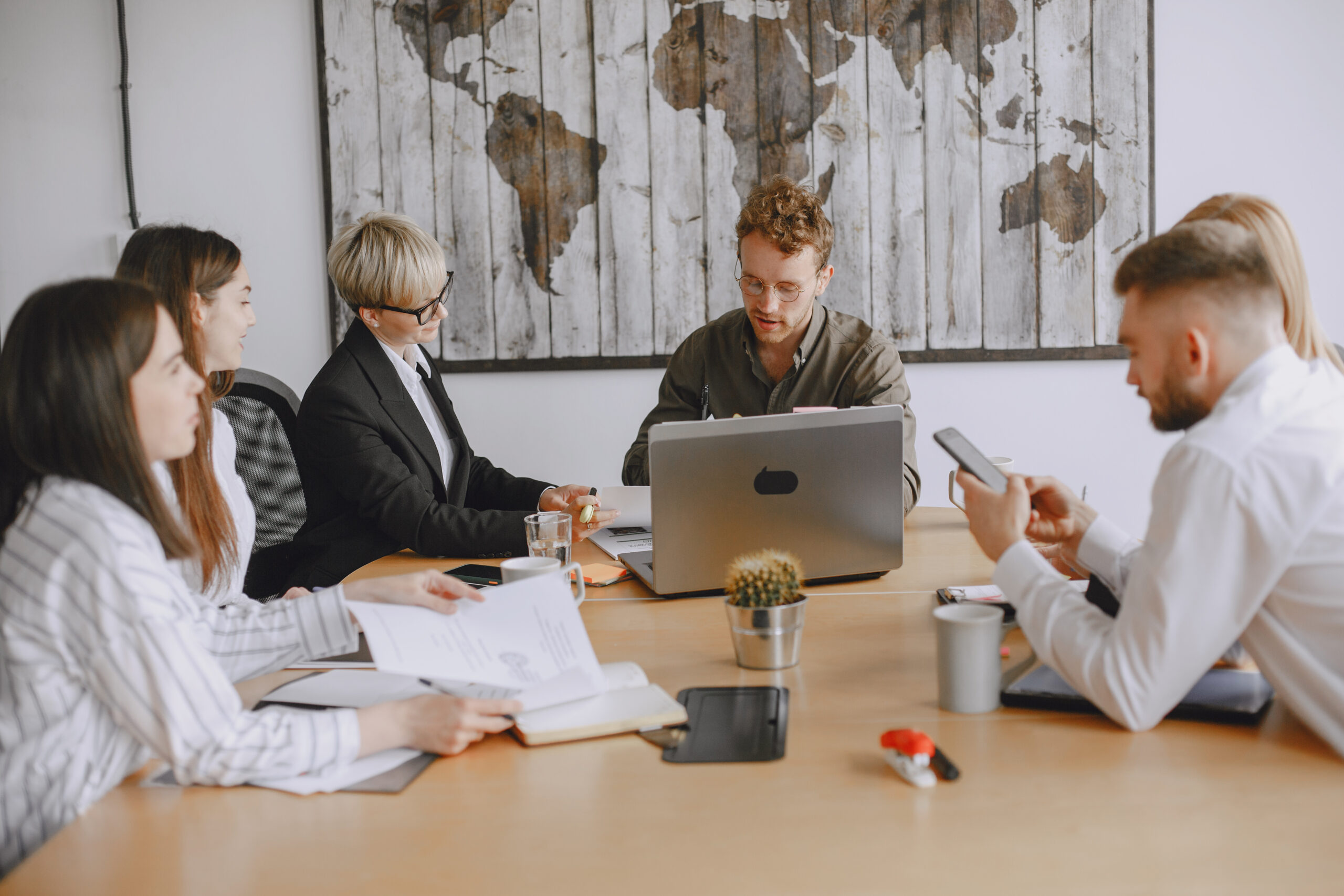 Colleagues hold a meeting in the office.